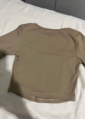 Kahverengi Bej Uzun Kollu Crop - Görsel 3