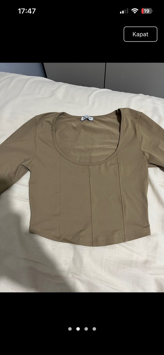 Kahverengi Bej Uzun Kollu Crop - Görsel 2