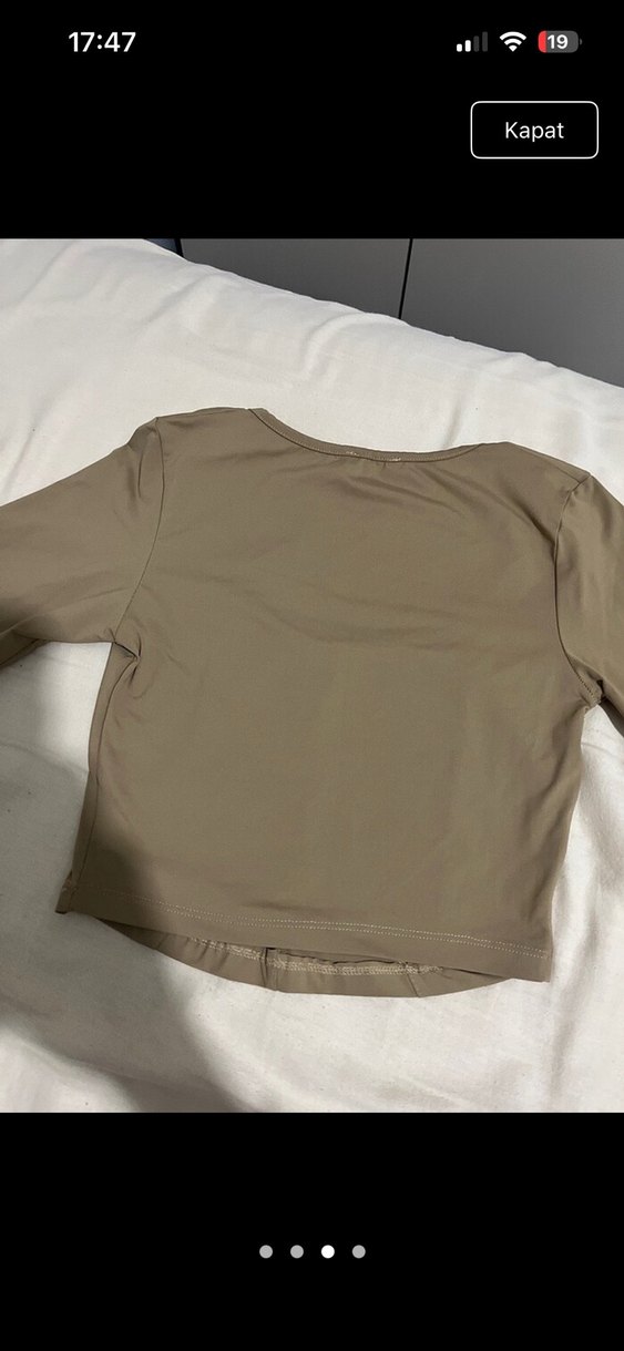 Kahverengi Bej Uzun Kollu Crop - Görsel 3