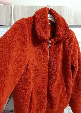 Kiremit renkli kısa peluş ceket