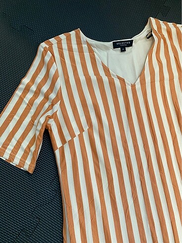 xs Beden turuncu Renk Selected femme çizgili elbise