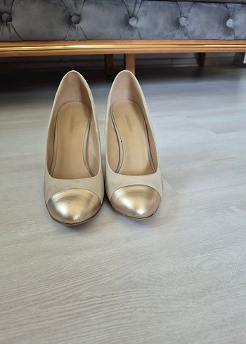 37 Beden Bej Süet Stiletto Topuklu Kadın Ayakkabı