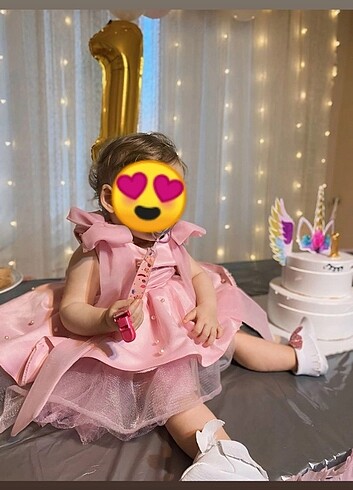 9-12 Ay Beden pembe Renk DOĞUM GÜNÜ ELBİSESİ 