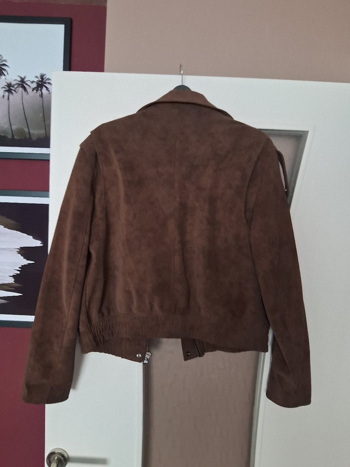 Kahverengi Kadın Süet Kemerli Ceket - Görsel 2