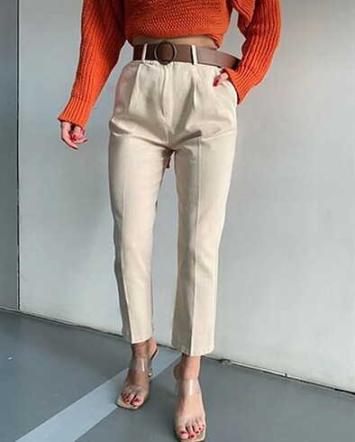 Quzu Kemerli Gabardin Pantolon