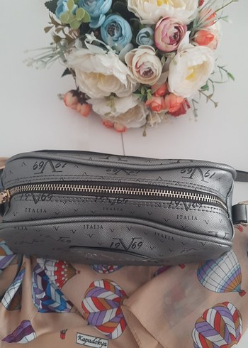 Diğer Gri Deri Fermuarlı Vintage Çanta
