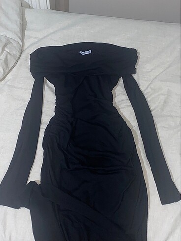 bershka siyah midi elbise