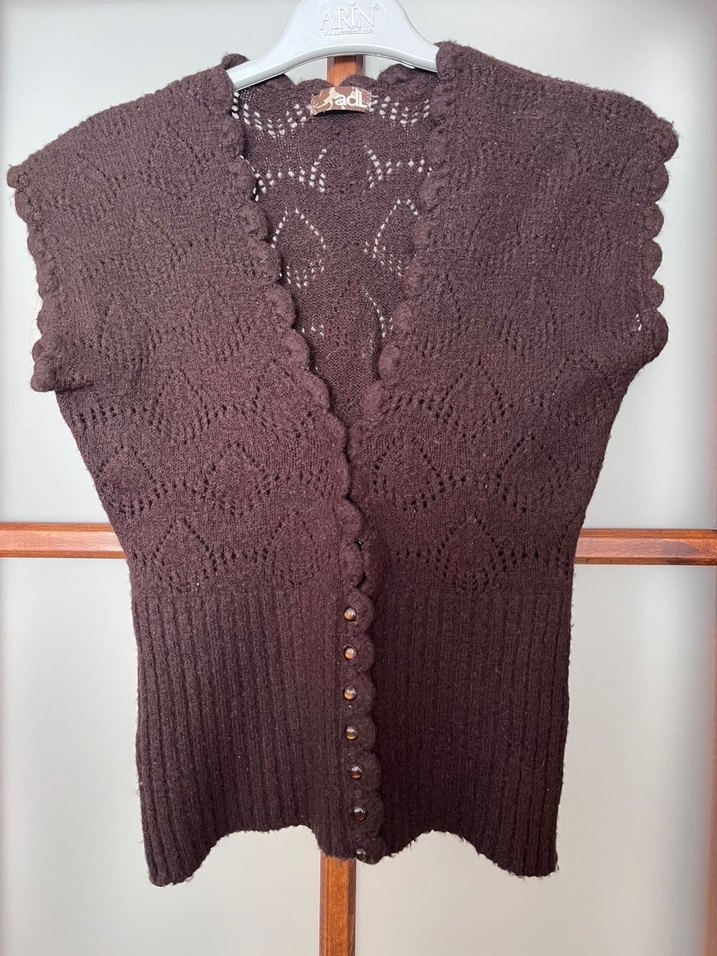 Adil Işık Kahverengi V Yaka Örgü Süveter yelek - Görsel 3