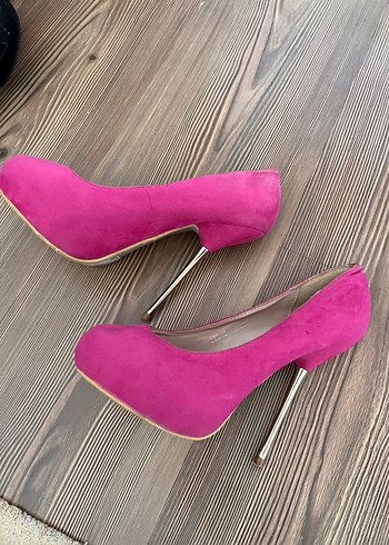 BAMBİ marka metal topuklu Pembe Süet Stiletto Topuklu Ayakkabı - Görsel 5