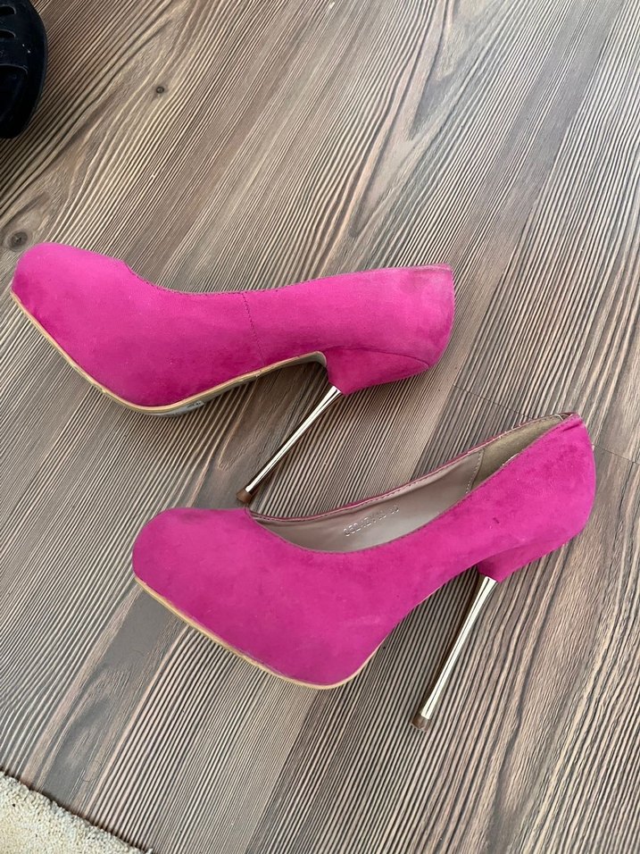 BAMBİ marka metal topuklu Pembe Süet Stiletto Topuklu Ayakkabı - Görsel 5
