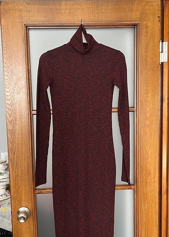 Pull and Bear Bordo Melanj Uzun Triko Elbise