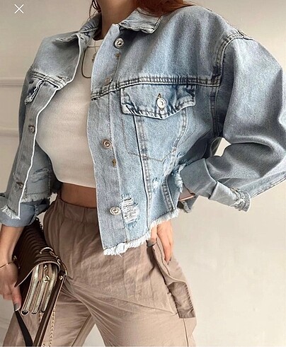 Kadın crop kot ceket