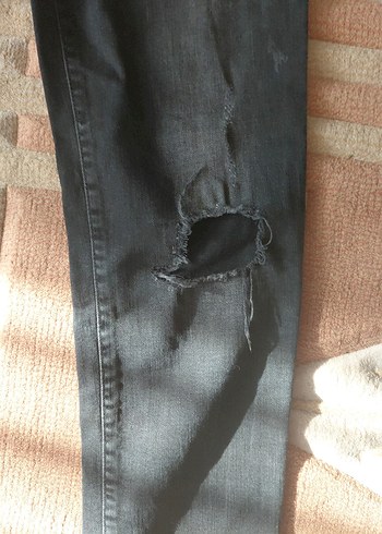 Kadın Siyah Bol Kesim Denim Jean mavi Jean yırtıklı - Görsel 2