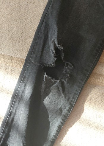 Kadın Siyah Bol Kesim Denim Jean mavi Jean yırtıklı - Görsel 3