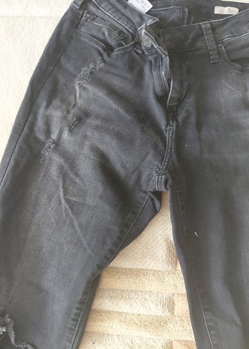 Kadın Siyah Bol Kesim Denim Jean mavi Jean yırtıklı - Görsel 4