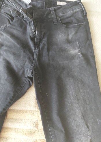 Kadın Siyah Bol Kesim Denim Jean mavi Jean yırtıklı - Görsel 5