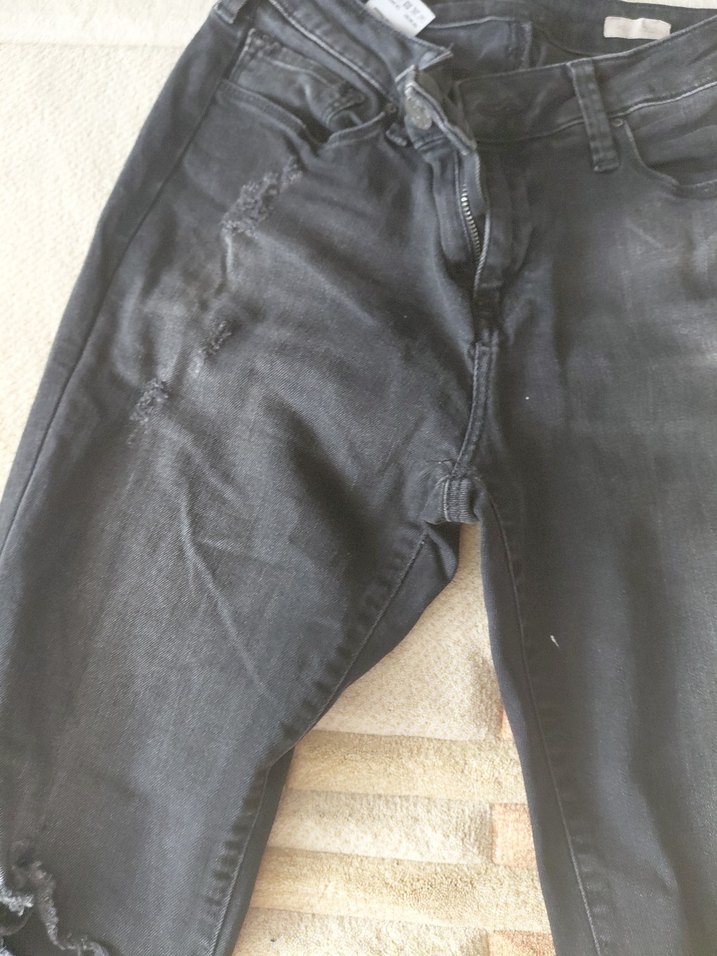 Kadın Siyah Bol Kesim Denim Jean mavi Jean yırtıklı - Görsel 4