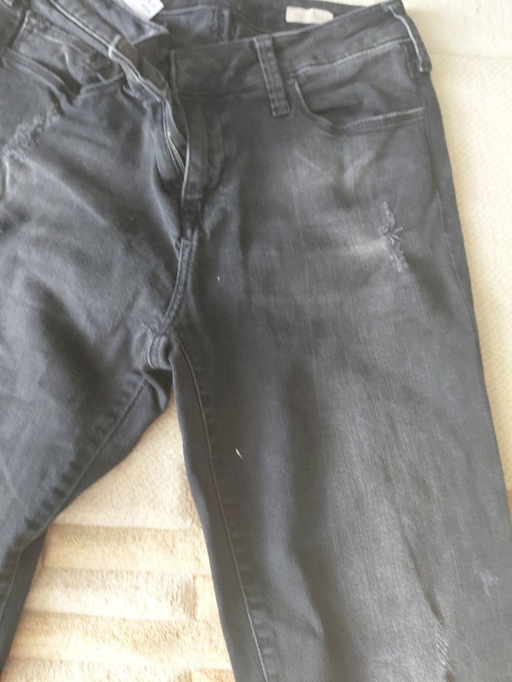 Kadın Siyah Bol Kesim Denim Jean mavi Jean yırtıklı - Görsel 5