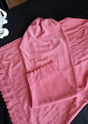 xxl Beden Pembe Uzun Nakışlı Kadın tesettür ikili takm