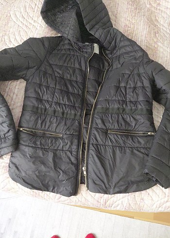 koton siyahKapüşonlu Fermuarlı Kadın ince mont - Görsel 2