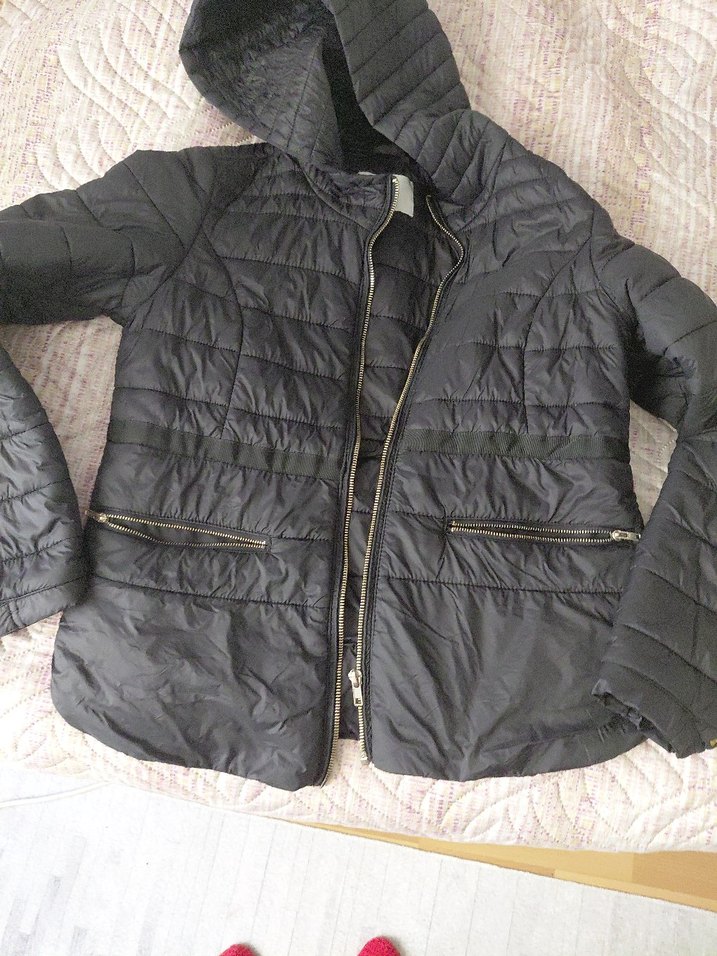 koton siyahKapüşonlu Fermuarlı Kadın ince mont - Görsel 2