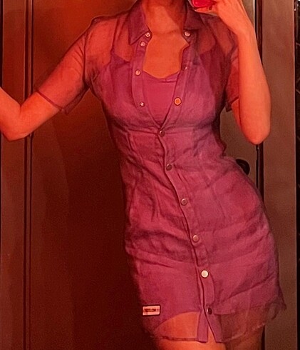 Mor/lila ceketli mini elbise
