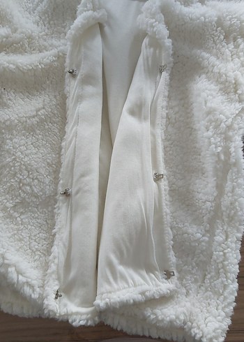 Kadın Beyaz Peluş Uzun Kollu Midi Ceket S-M beden - Görsel 3