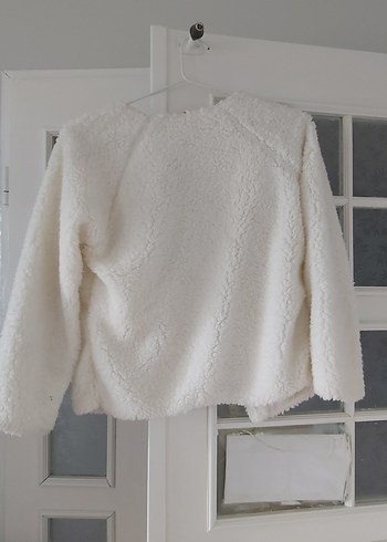 Kadın Beyaz Peluş Uzun Kollu Midi Ceket S-M beden - Görsel 2