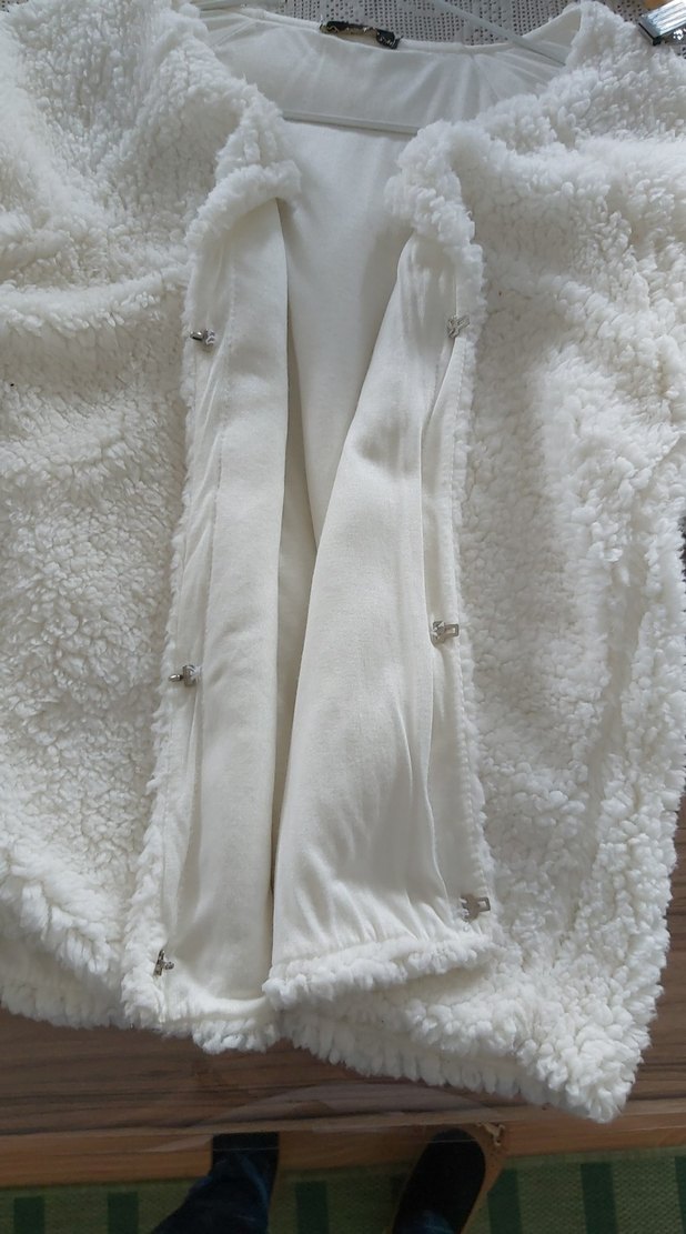 Kadın Beyaz Peluş Uzun Kollu Midi Ceket S-M beden - Görsel 3