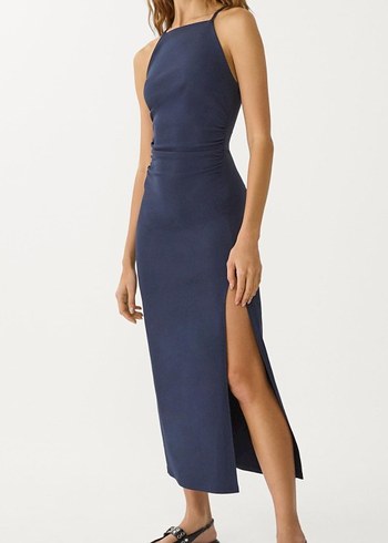 stradivarius lacivert midi elbise