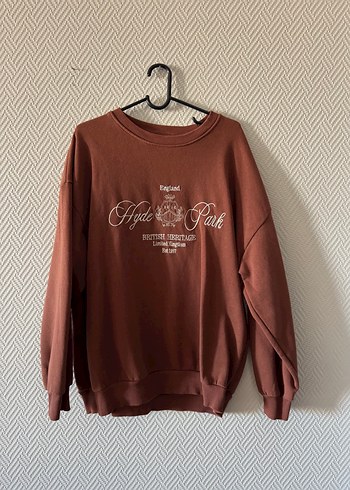 Kahverengi Oversize Baskılı Sweatshirt