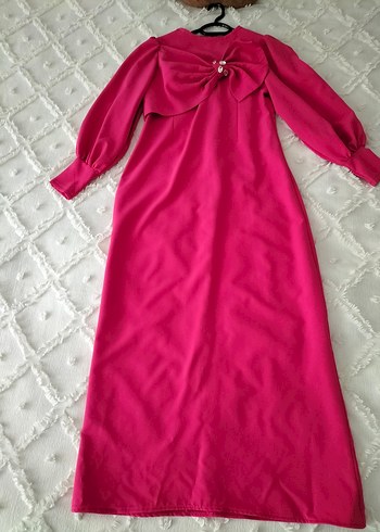 Pembe Uzun Kollu Drapeli Abiye Elbise - Görsel 3