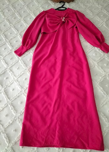 Pembe Uzun Kollu Drapeli Abiye Elbise - Görsel 4