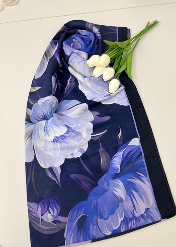 Lacivert Çiçek Desenli  Şal - Görsel 2