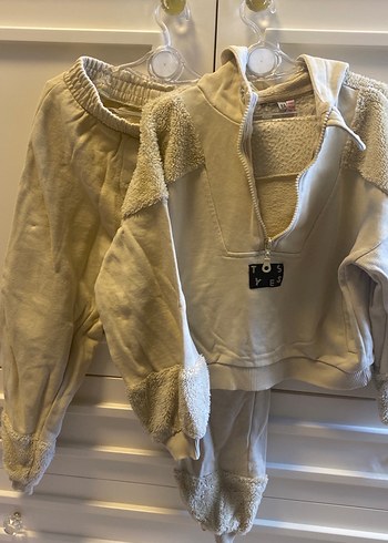 Kız Çocuk krem Fermuarlı Sweatshirt ve Eşofman