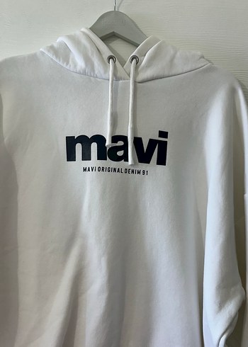 xl Beden beyaz Renk Mavi Beyaz Kapüşonlu Oversize Sweatshirt