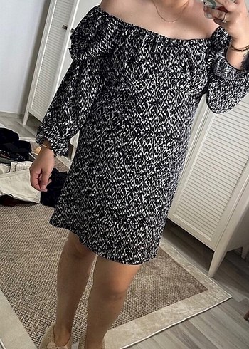 Uzun Kollu Zebra Desenli Mini Elbise - Görsel 5