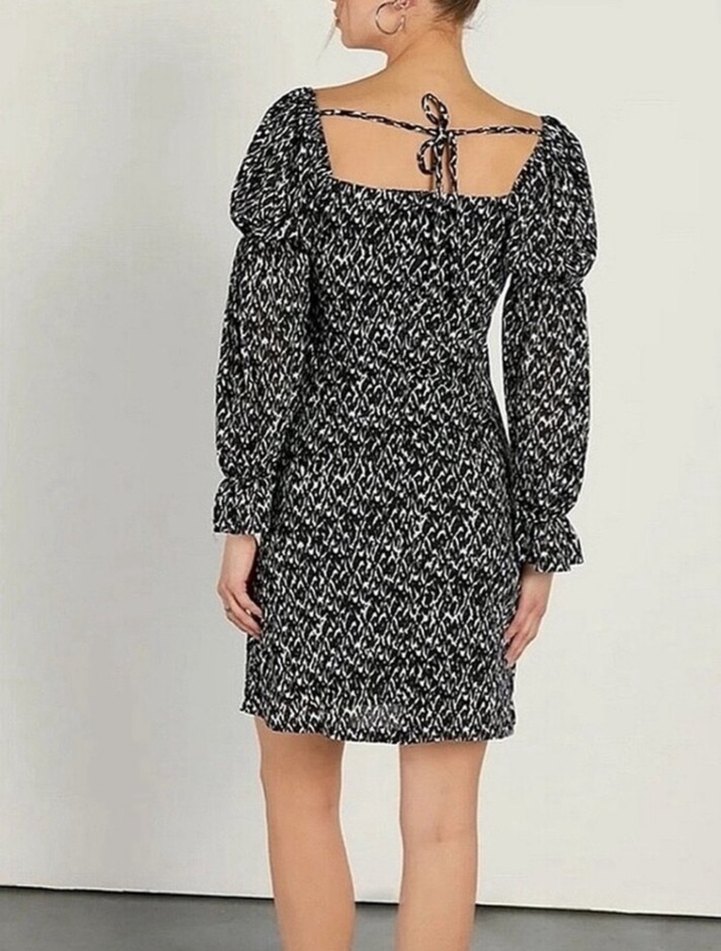 Uzun Kollu Zebra Desenli Mini Elbise - Görsel 4