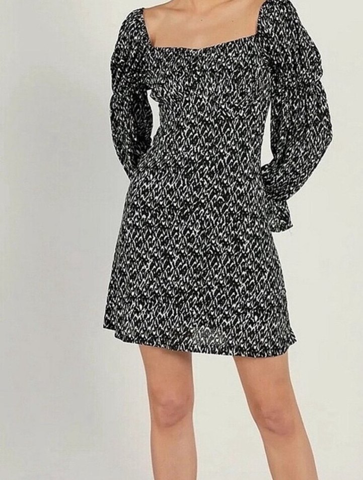 Uzun Kollu Zebra Desenli Mini Elbise - Görsel 2