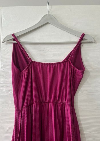 Pembe V Yakalı Pilili Midi Triko Elbise - Görsel 13