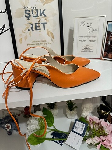 39 Beden turuncu Renk İpli topuklu ayakkabı