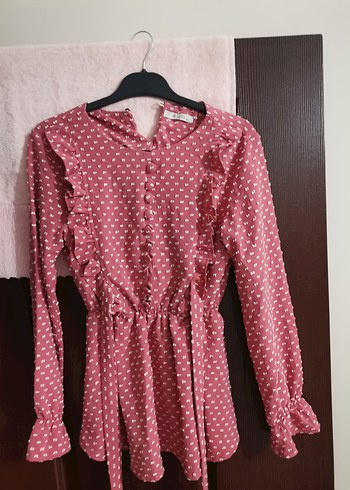 Diğer Düğmeli Uzun Kollu Pembe Uzun Elbise