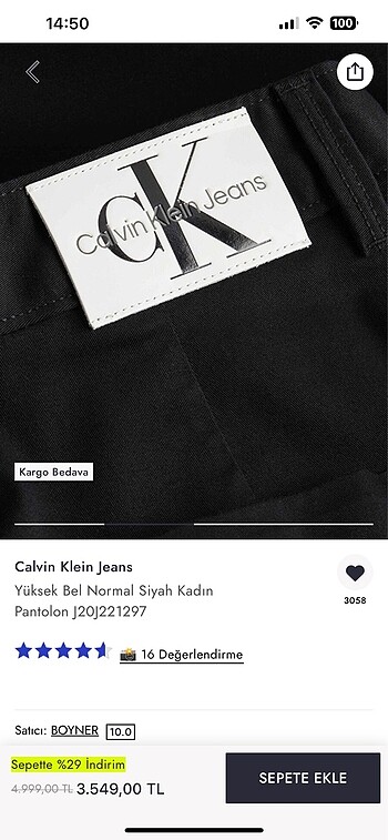l Beden siyah Renk Ck Pantolon