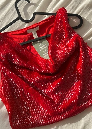 s Beden kırmızı Renk H&M pul payet degaje yaka bluz