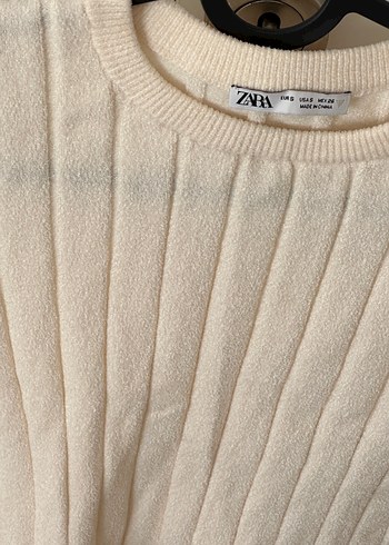 Zara Zara Kısa Kollu ekru krem kadife Triko Kadın bluz