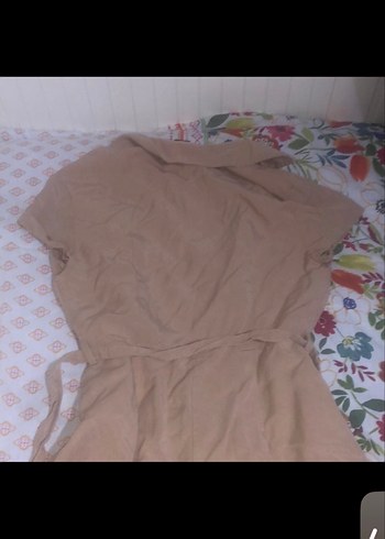 Bej Keten Düğmeli Kadın tulum - Görsel 4