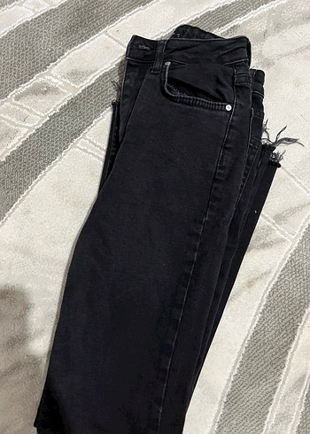 s Beden Siyah Kadın Uzun Paça Kürklü Jean