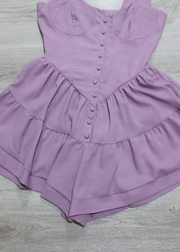 Düğmeli lila Mini Kadın Tulum elbise - Görsel 4
