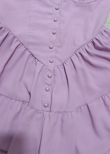 Düğmeli lila Mini Kadın Tulum elbise - Görsel 5