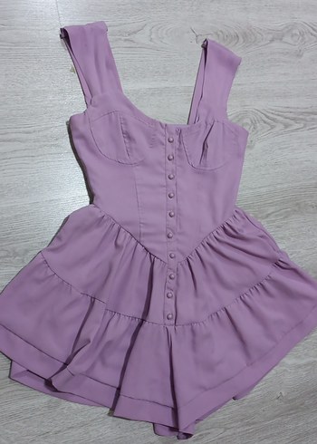 Düğmeli lila Mini Kadın Tulum elbise - Görsel 2